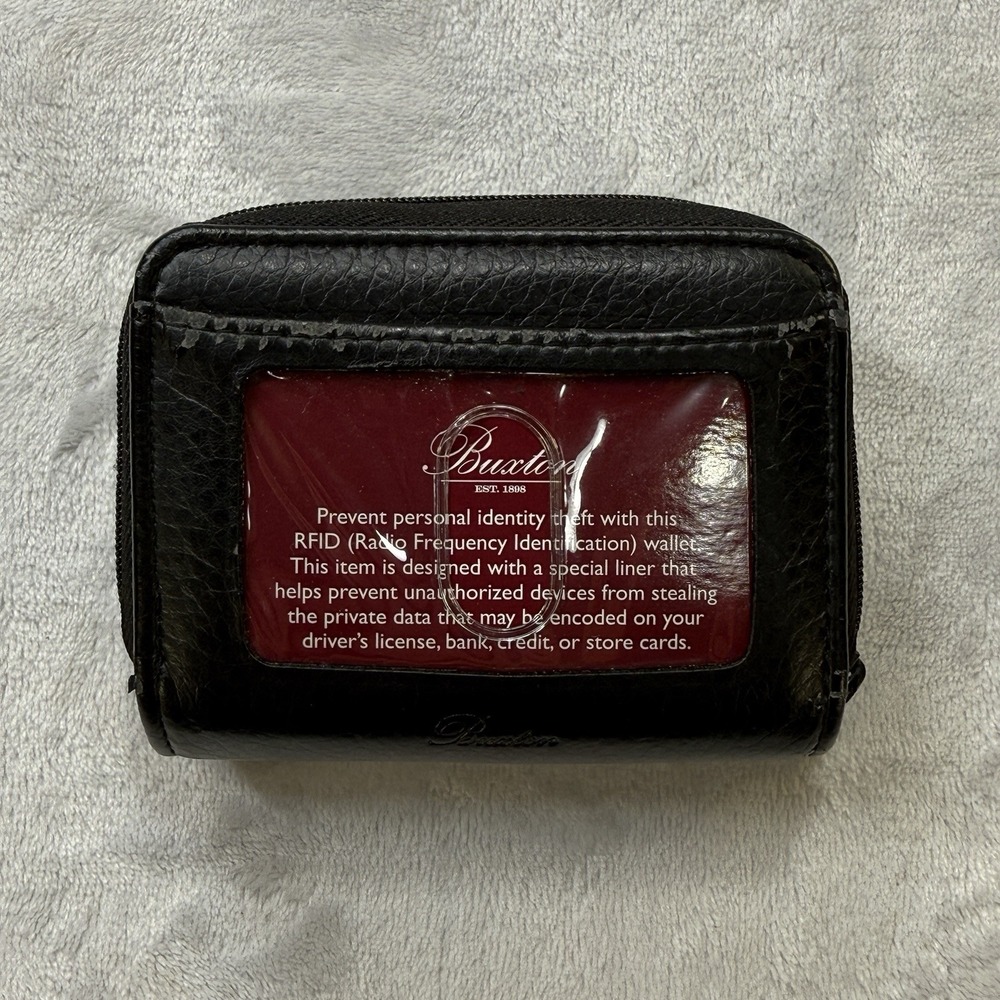 Buxton‎ RFID Leather Wallet Zip Accordion Card Holder Black